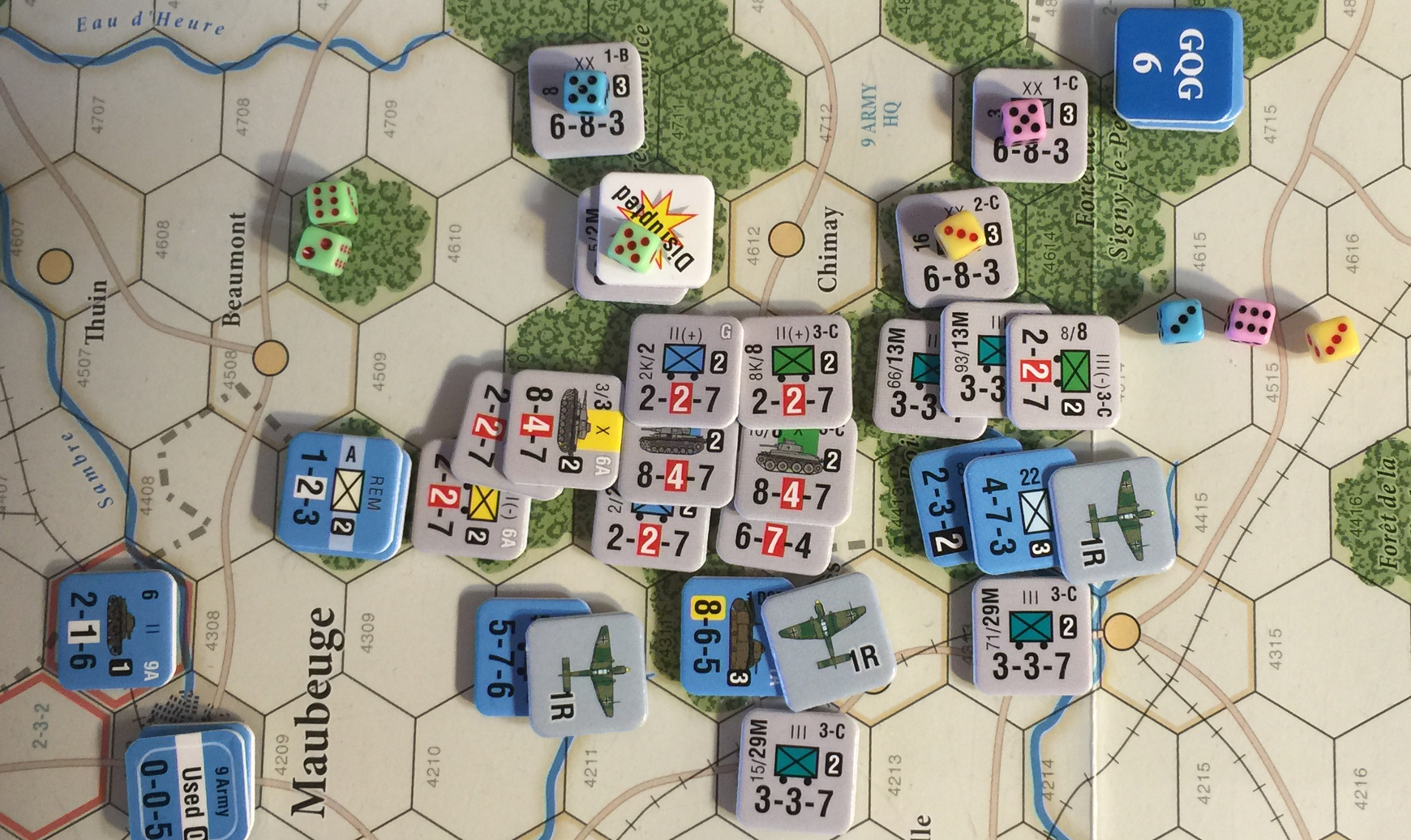 Combat in Turn 6 at the western edge of the Ardennes