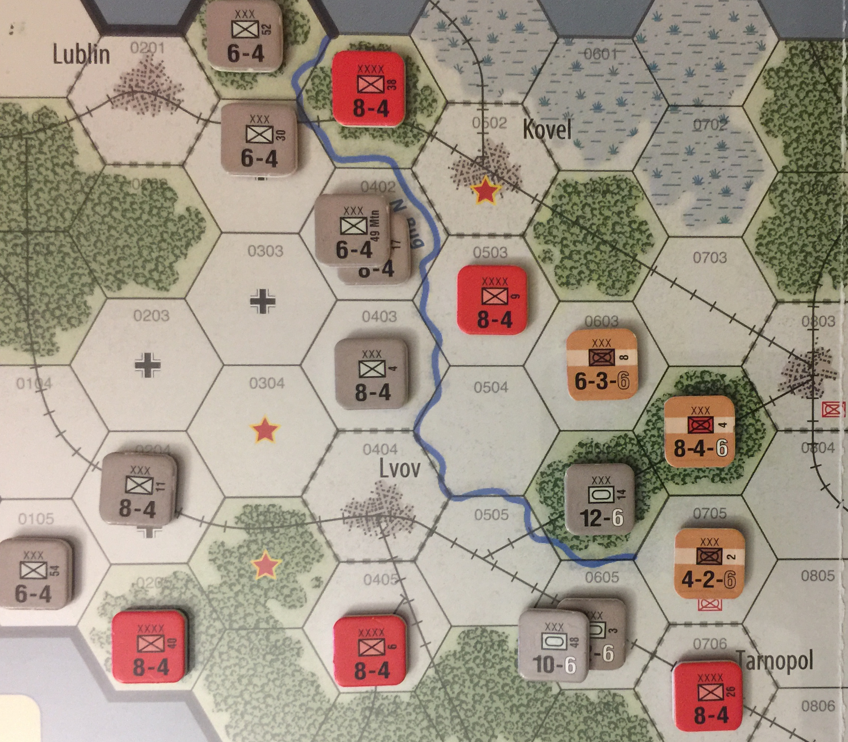 Game 11, Turn 1 Soviet attack on
hex...